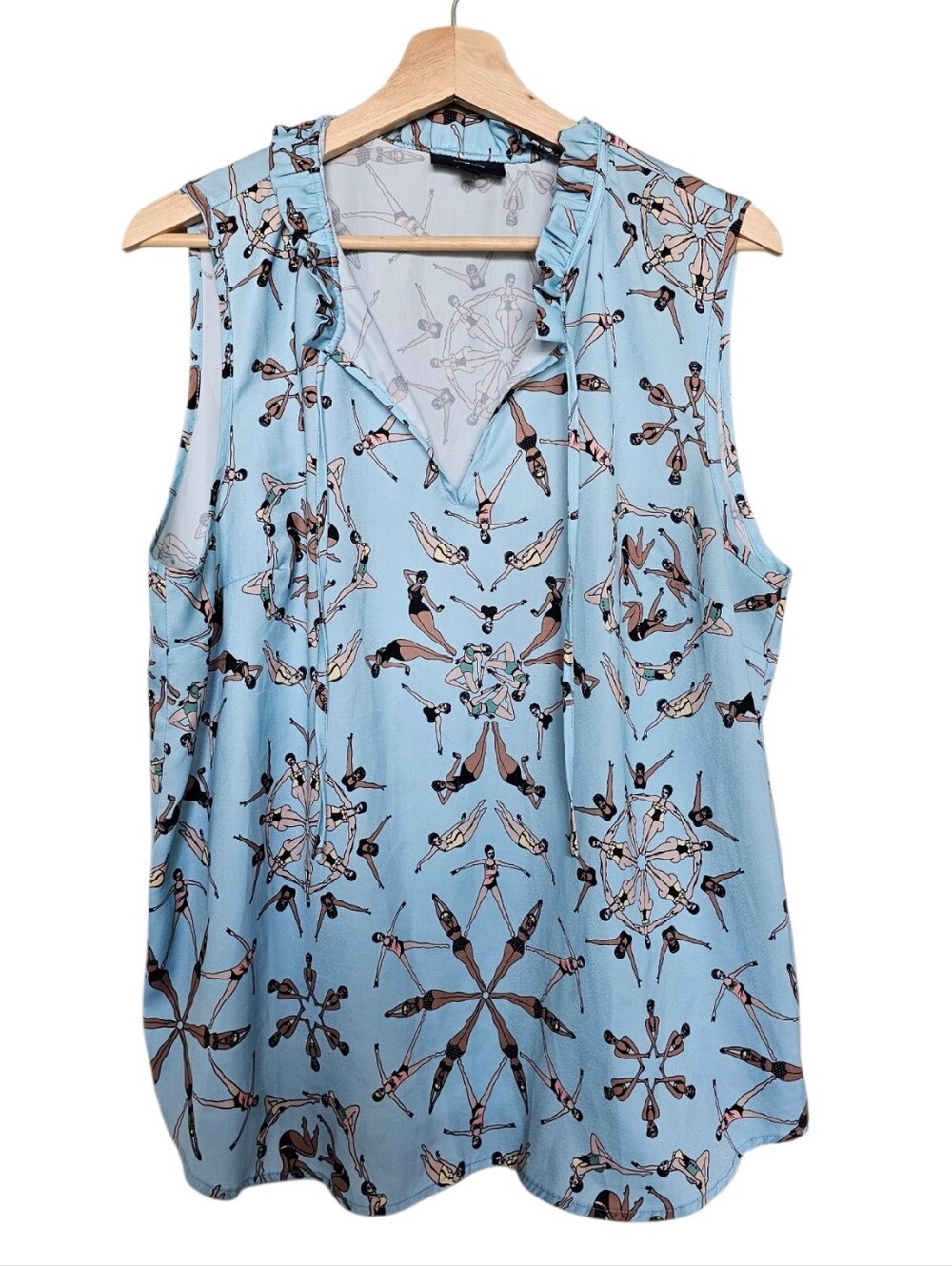 Modcloth X DuPenny Sleeveless Light Blue Patterned Women's Top Size XL
